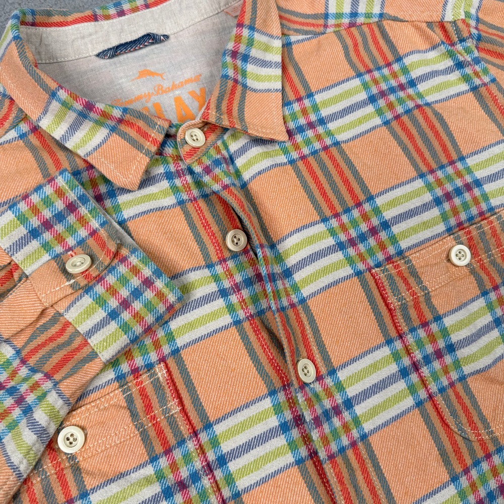 Tommy Bahama Flannel Time Shirt Mens XL Orange Plaid Relax Cotton LS Button Up